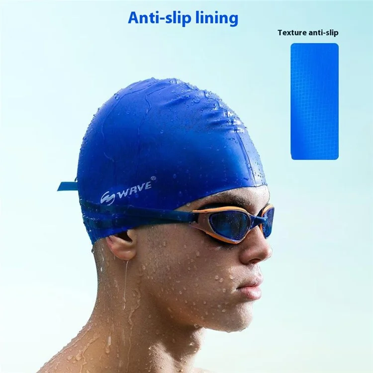 WAVE SC4602 Bonnet de natation en silicone pour hommes et femmes, imperméable, grande taille, pour cheveux longs épais - Bleu ciel