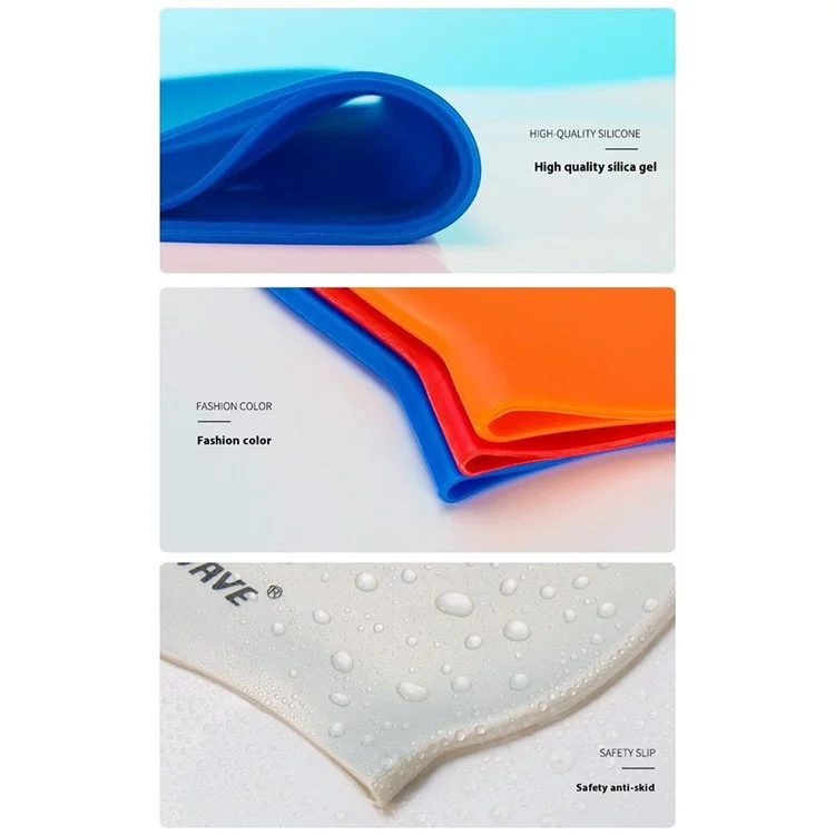 WAVE SC4602 Bonnet de natation en silicone pour hommes et femmes, imperméable, grande taille, pour cheveux longs épais - Bleu ciel