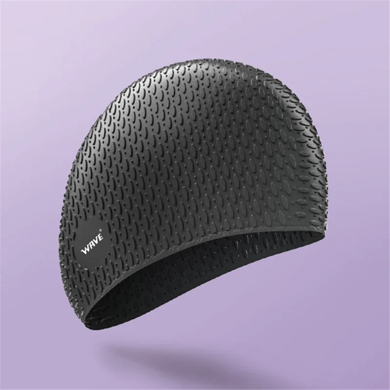 WAVE SC4616 Elastic Silicone Swimming Cap for Men Women Non Slip Waterproof Pool Hat - Black