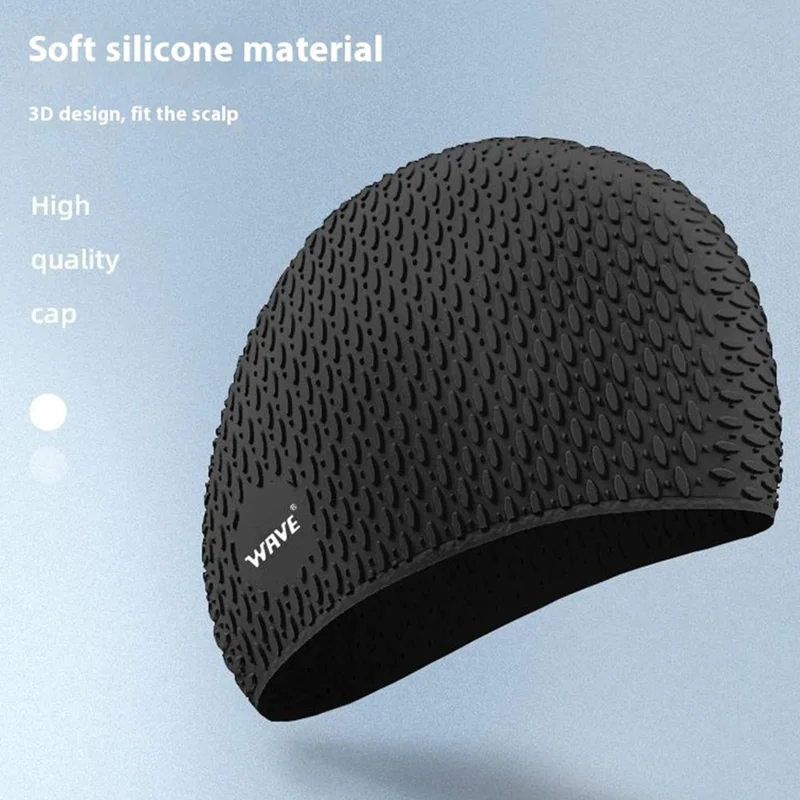 WAVE SC4616 Elastic Silicone Swimming Cap for Men Women Non Slip Waterproof Pool Hat - Black