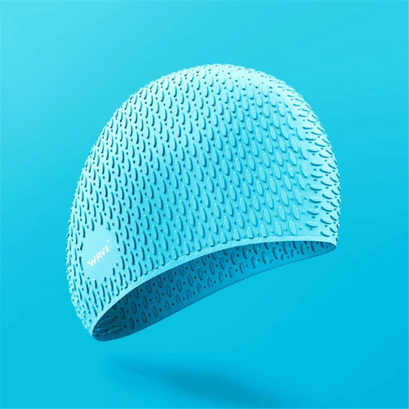 WAVE SC4616 Elastic Silicone Swimming Cap for Men Women Non Slip Waterproof Pool Hat - Baby Blue