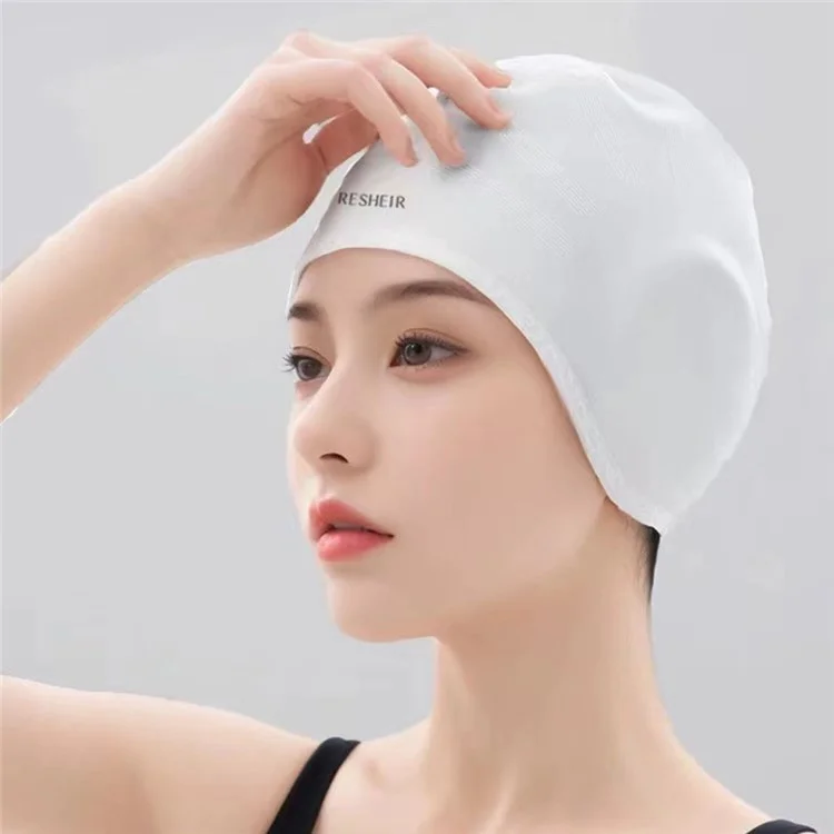 RESHEIR Bonnet de bain pour femme Grande taille Protection des oreilles Haute élasticité Bonnet de bain pour cheveux longs - Blanc