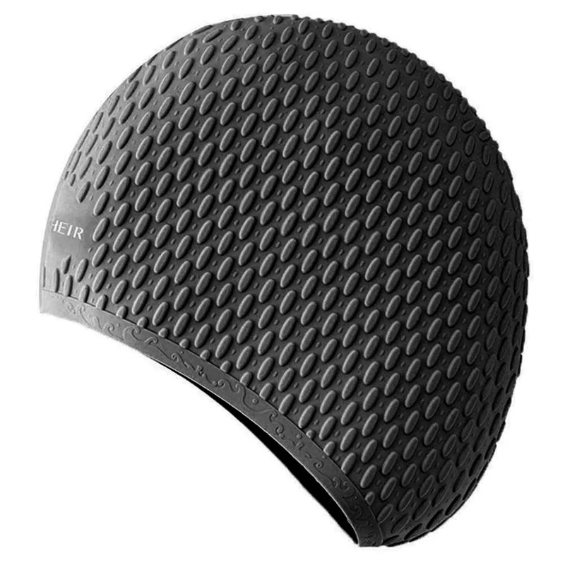 RESHEIR 1806 Adult Water Drop Texture Swim Cap Waterproof Silicone Ear Protection Swimming Cap for Long Hair - Black
