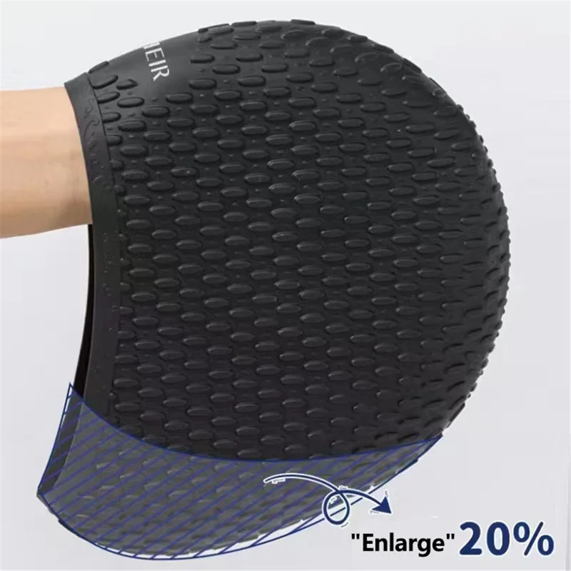 RESHEIR 1806 Adult Water Drop Texture Swim Cap Waterproof Silicone Ear Protection Swimming Cap for Long Hair - Black
