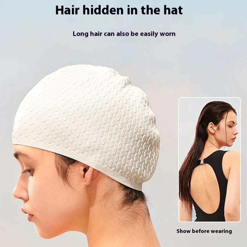 RESHEIR 1806 Adult Water Drop Texture Swim Cap Waterproof Silicone Ear Protection Swimming Cap for Long Hair - Black