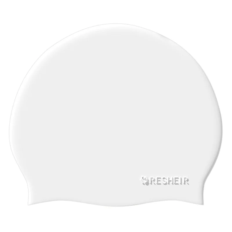 RESHEIR 22.5 x 19.5cm Adult Swim Cap Solid Color Elastic Silicone Swimming Hat for Men Women - White
