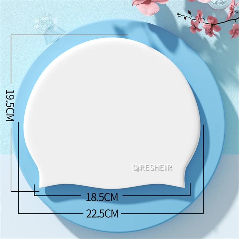 RESHEIR 22.5 x 19.5cm Adult Swim Cap Solid Color Elastic Silicone Swimming Hat for Men Women - White