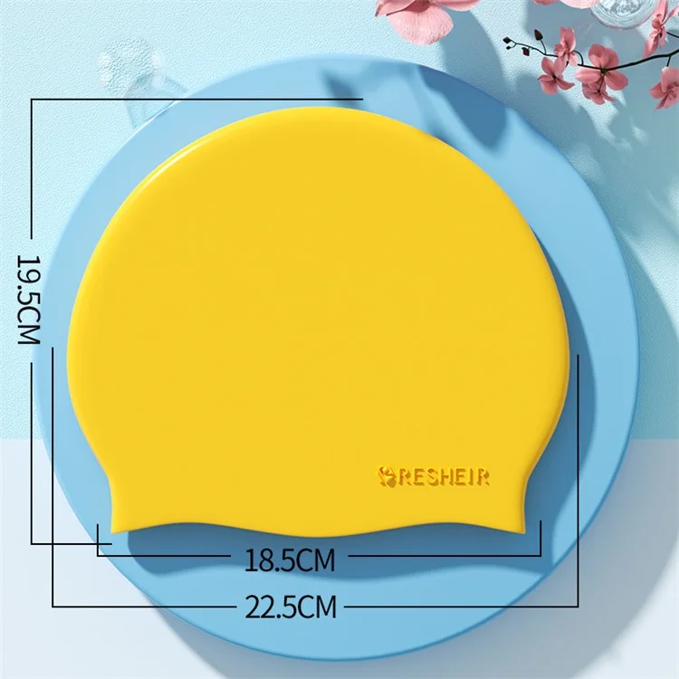 RESHEIR 22.5 x 19.5cm Adult Swim Cap Solid Color Elastic Silicone Swimming Hat for Men Women - Yellow