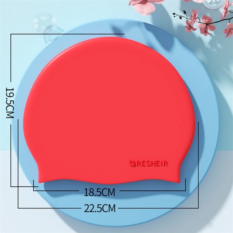 RESHEIR 22.5 x 19.5cm Adult Swim Cap Solid Color Elastic Silicone Swimming Hat for Men Women - Red