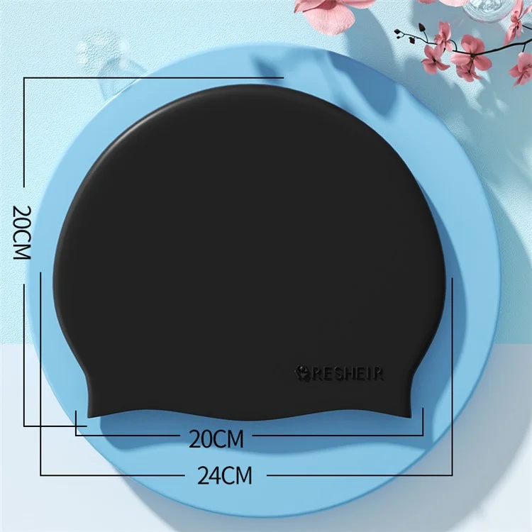 RESHEIR 20 x 24cm Adult Swim Cap Solid Color Elastic Silicone Swimming Hat for Men Women - Black