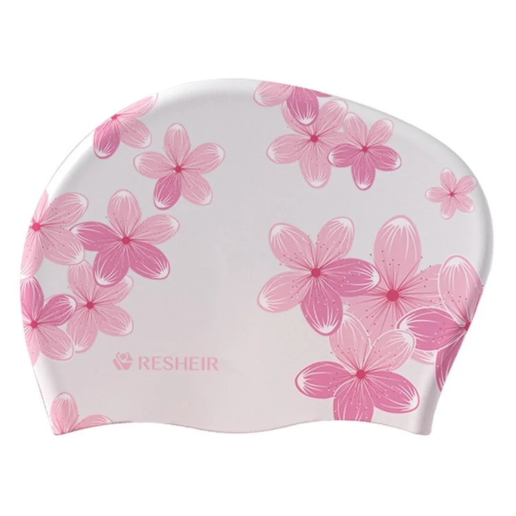 RESHEIR 25 x 19cm Flower Pattern Swim Cap for Adults Non Slip Elastic Silicone Swimming Hat