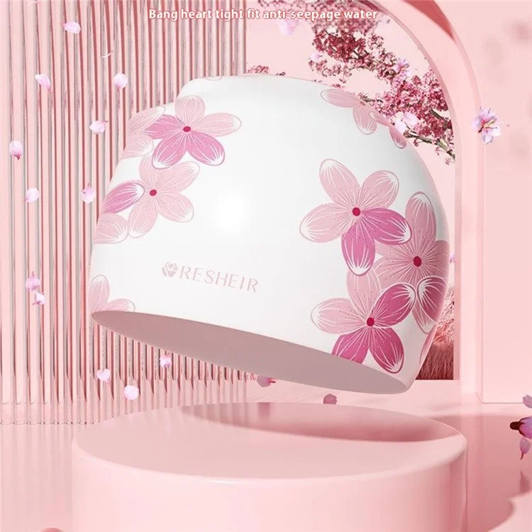 RESHEIR 25 x 19cm Flower Pattern Swim Cap for Adults Non Slip Elastic Silicone Swimming Hat