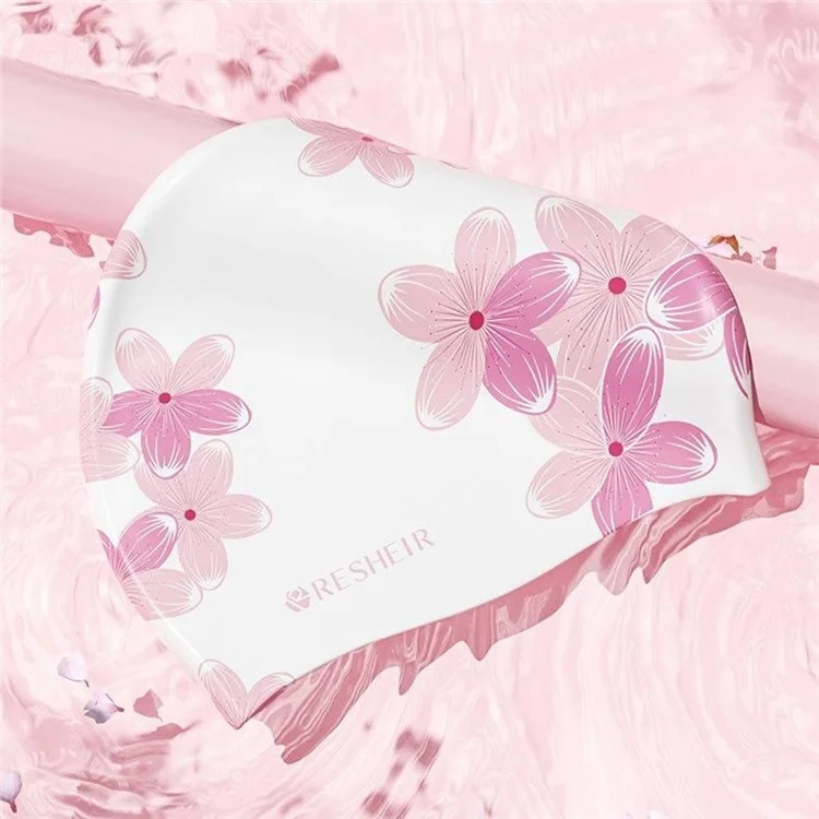 RESHEIR 25 x 19cm Flower Pattern Swim Cap for Adults Non Slip Elastic Silicone Swimming Hat
