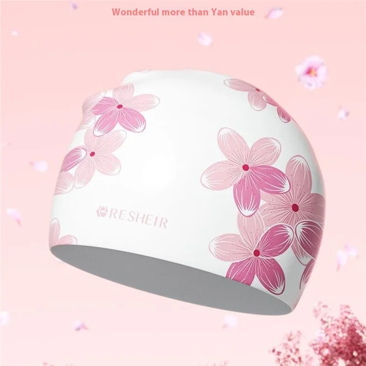 RESHEIR 25 x 19cm Flower Pattern Swim Cap for Adults Non Slip Elastic Silicone Swimming Hat