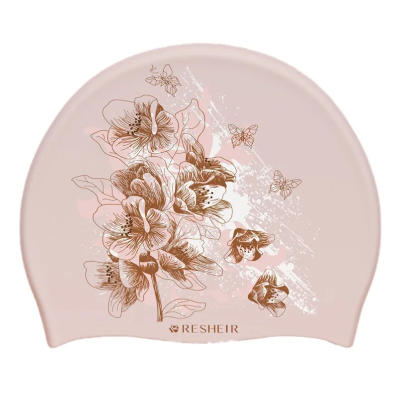 RESHEIR 24x20cm Women Swimming Cap Stylish Printed Silicone Swim Hat - Large Flower