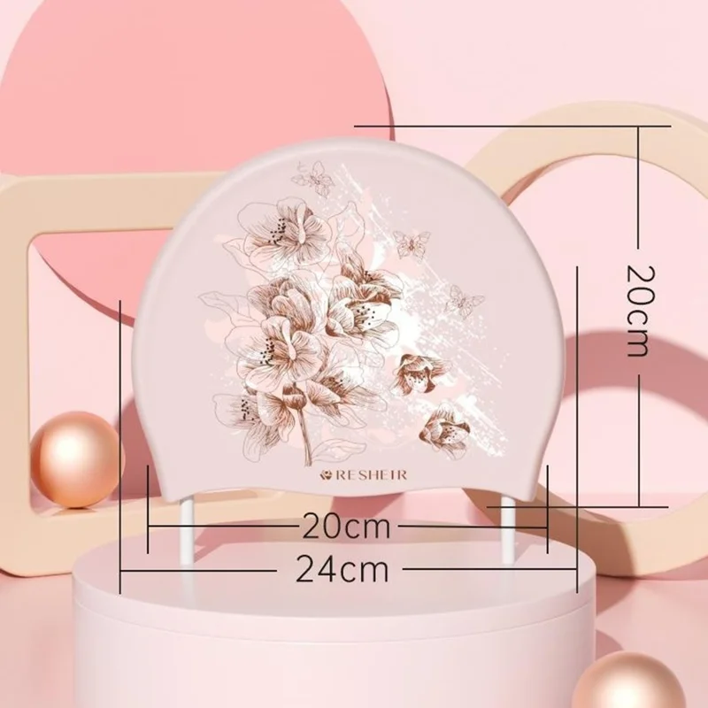 RESHEIR 24x20cm Women Swimming Cap Stylish Printed Silicone Swim Hat - Large Flower