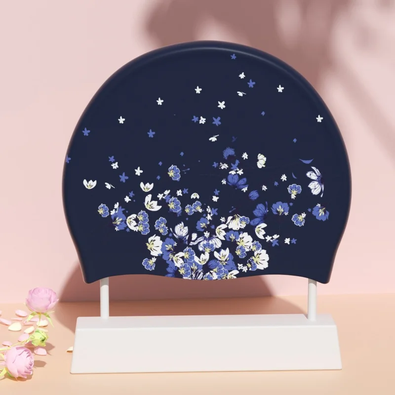 RESHEIR 24x20cm Women Swimming Cap Stylish Printed Silicone Swim Hat - Flower