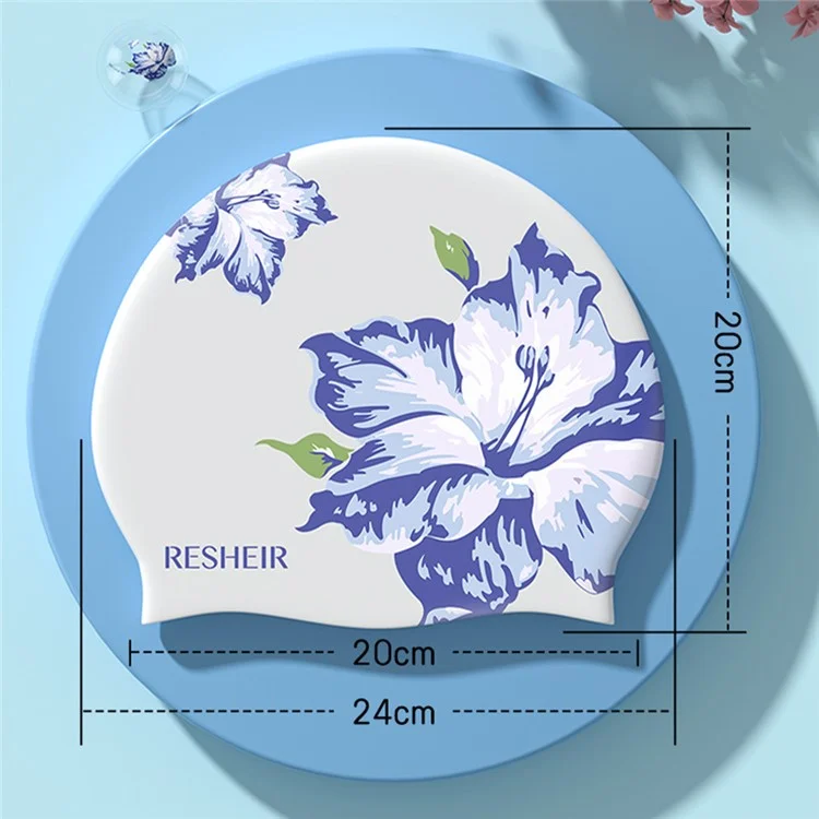 RESHEIR Touca de Natação Elástica de 24 x 20 cm com Estampa de Flores para Adultos, Impermeável, Proteção de Ouvidos e Cabelos