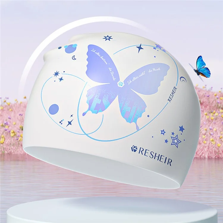 RESHEIR 24 x 20cm Cappuccio da nuoto in silicone per adulti con motivo a farfalla - Stella blu e farfalla