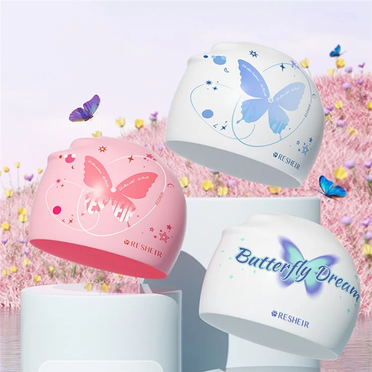 RESHEIR 24 x 20cm Cappuccio da nuoto in silicone per adulti con motivo a farfalla - Stella blu e farfalla