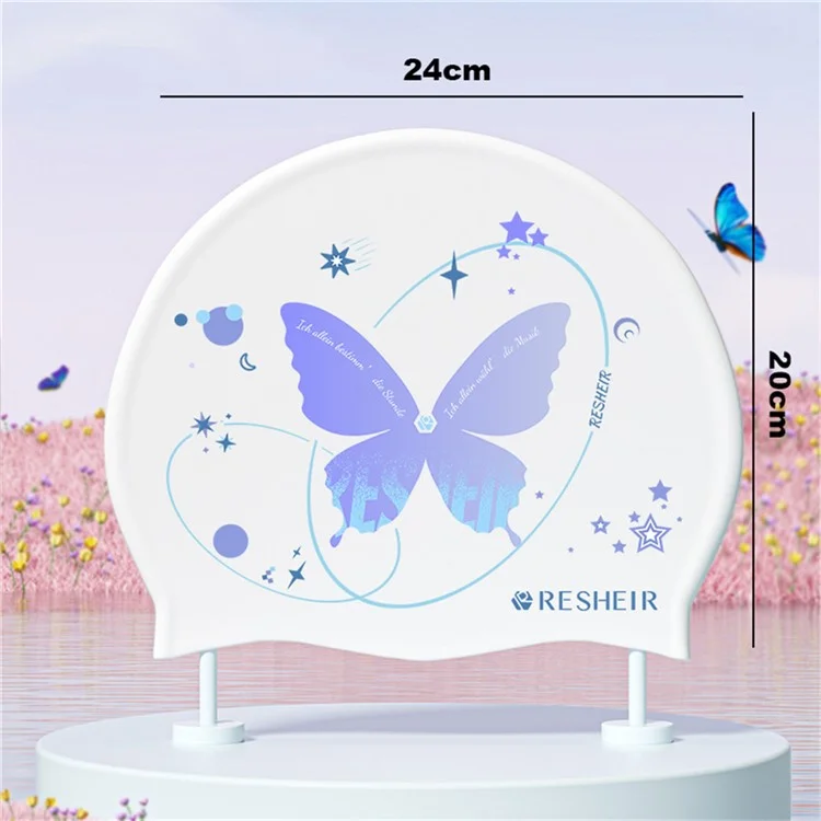 RESHEIR 24 x 20cm Cappuccio da nuoto in silicone per adulti con motivo a farfalla - Stella blu e farfalla