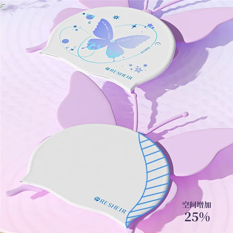RESHEIR 24 x 20cm Cappuccio da nuoto in silicone per adulti con motivo a farfalla - Stella blu e farfalla
