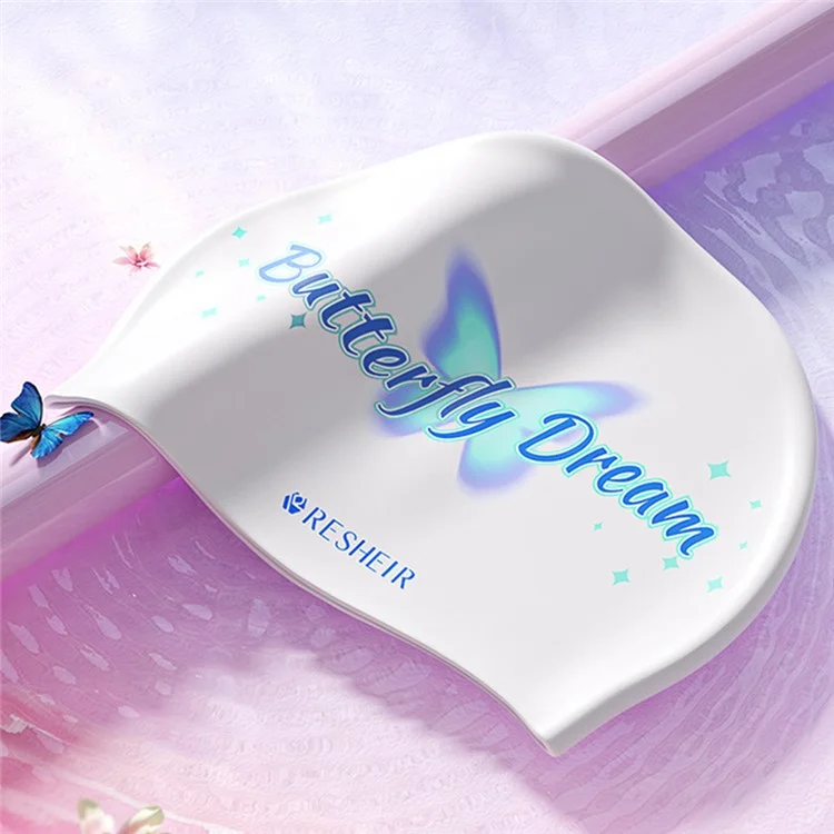 RESHEIR 24 x 20cm Cappuccio da nuoto in silicone per adulti con motivo a farfalla - Stella blu e farfalla