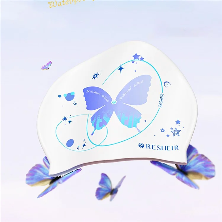 RESHEIR 24 x 20cm Cappuccio da nuoto in silicone per adulti con motivo a farfalla - Stella blu e farfalla