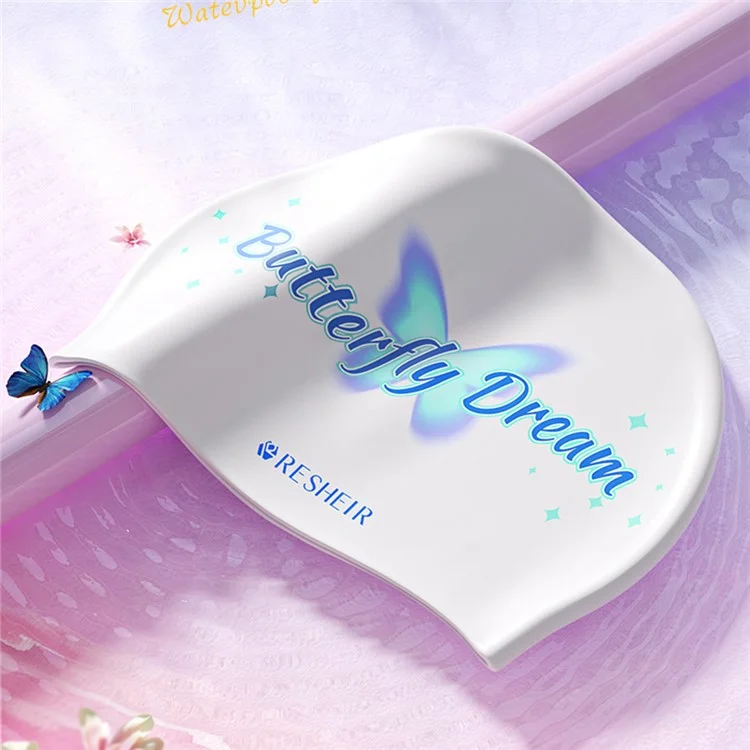 RESHEIR 24 x 20cm Cappuccio da nuoto in silicone per adulti con motivo a farfalla - Stella blu e farfalla