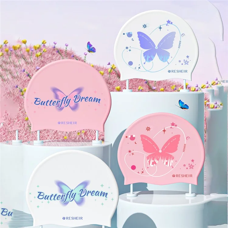 RESHEIR 24 x 20cm Cappuccio da nuoto in silicone per adulti con motivo a farfalla - Stella blu e farfalla