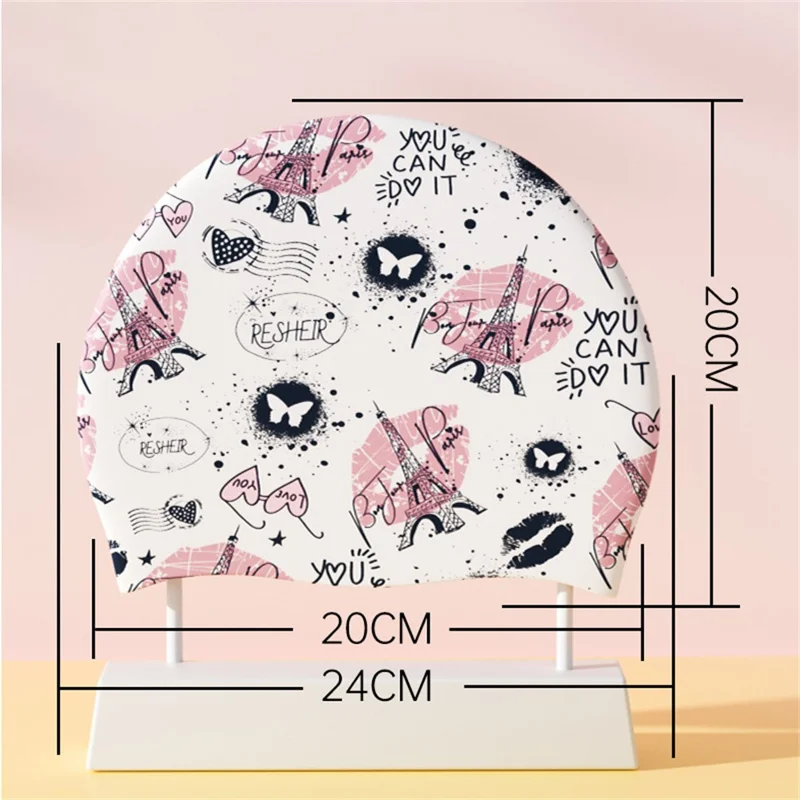 RESHEIR 24 x 20cm Adult Silicone Swim Cap Ear Protection Fashionable Printed Swimming Hat for Men Women - Tower