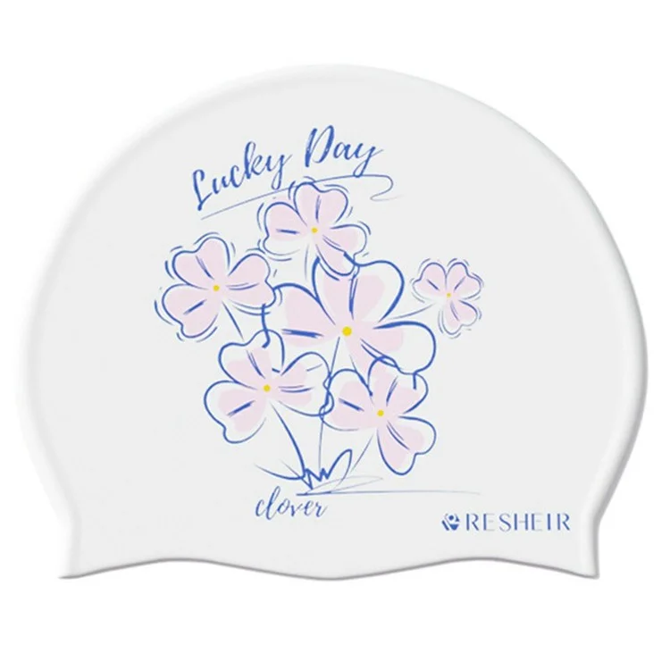 RESHEIR Cuffia da Nuoto per Donne con Motivo a Quadrifoglio in Silicone, Antiscivolo per Capelli Lunghi, 24x20cm