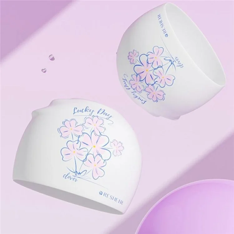 RESHEIR Cuffia da Nuoto per Donne con Motivo a Quadrifoglio in Silicone, Antiscivolo per Capelli Lunghi, 24x20cm