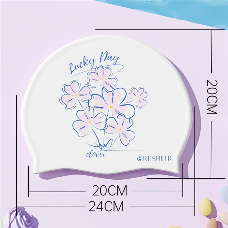 RESHEIR Cuffia da Nuoto per Donne con Motivo a Quadrifoglio in Silicone, Antiscivolo per Capelli Lunghi, 24x20cm