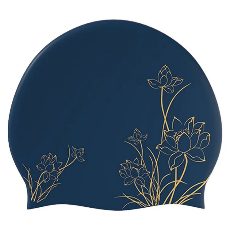 RESHEIR Cuffia da Nuoto Stampata Elegante per Donne in Silicone, Alta Elasticità per Capelli Lunghi, 24x20cm - Loto Dorato