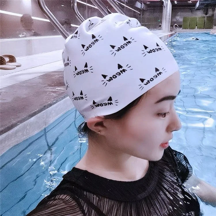 Cappello da nuoto in silicone con stampa alla moda per donne, ad alta elasticità, per capelli lunghi, 24x20cm