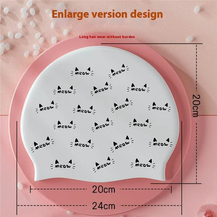 Cappello da nuoto in silicone con stampa alla moda per donne, ad alta elasticità, per capelli lunghi, 24x20cm