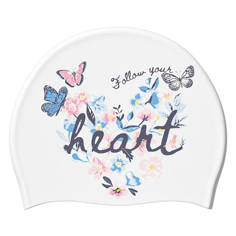 Cappellino da nuoto stampato da donna in silicone, elegante e ad alta elasticità, per capelli lunghi, per nuoto e immersioni, 24x20cm - Fiori e Farfalle