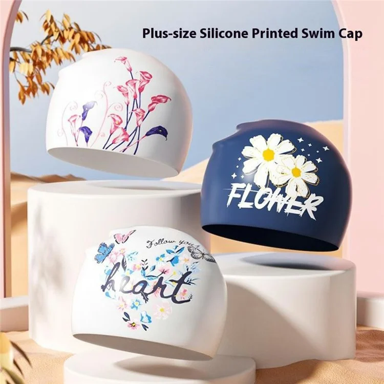 Cappellino da nuoto stampato da donna in silicone, elegante e ad alta elasticità, per capelli lunghi, per nuoto e immersioni, 24x20cm - Fiori e Farfalle