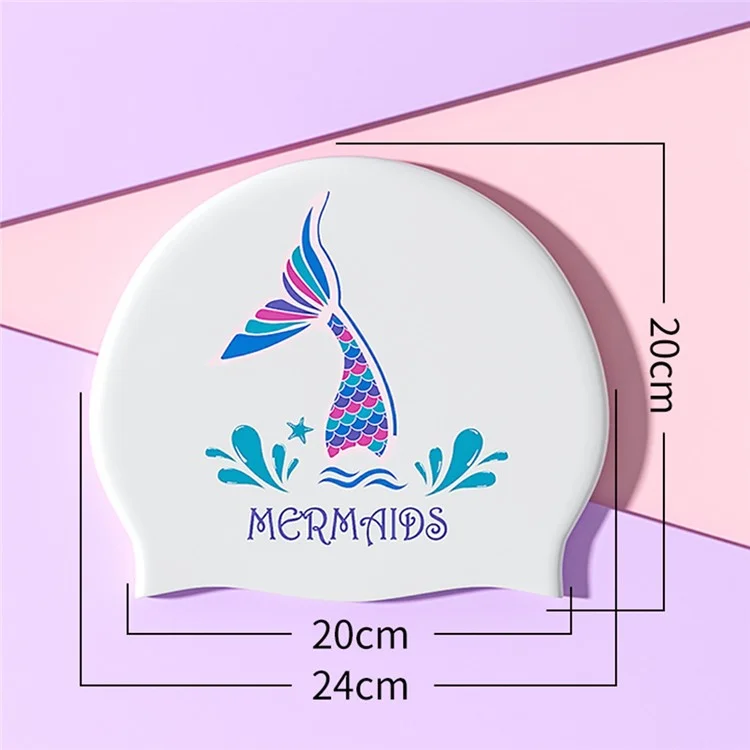 Touca de Natação Longa para Mulheres, Silicone Impresso, Impermeável, Antideslizante, Proteção para os Ouvidos, 24x20cm