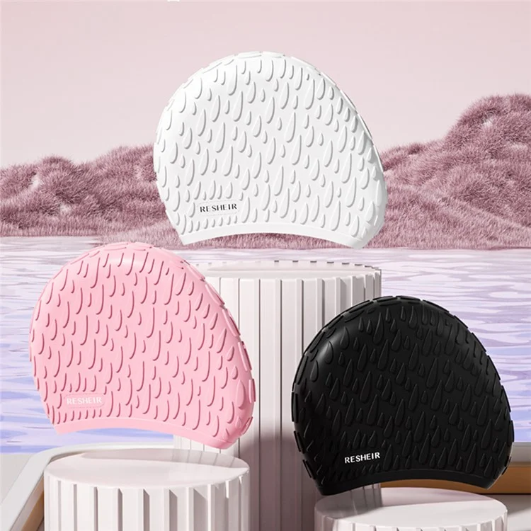 RESHEIR Cuffia da Nuoto in Silicone per Adulti Impermeabile, Alta Elasticità, Antiscivolo - Bianco, 24x19cm
