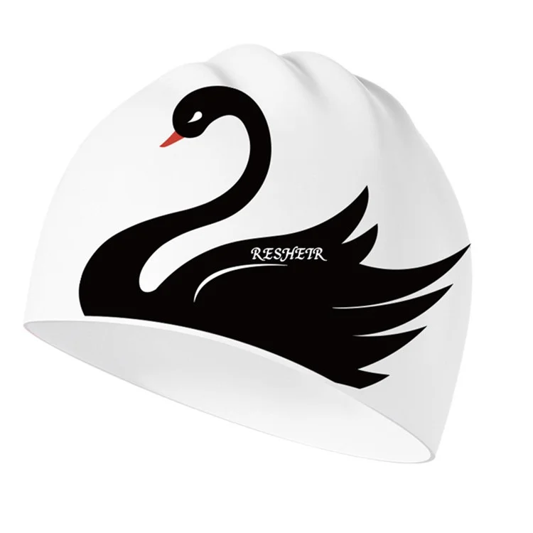 RESHEIR Cuffia da Nuoto Stampata Elegante per Donne con Alta Elasticità per Capelli Lunghi, 24x20cm - Cigno Nero / Stile C