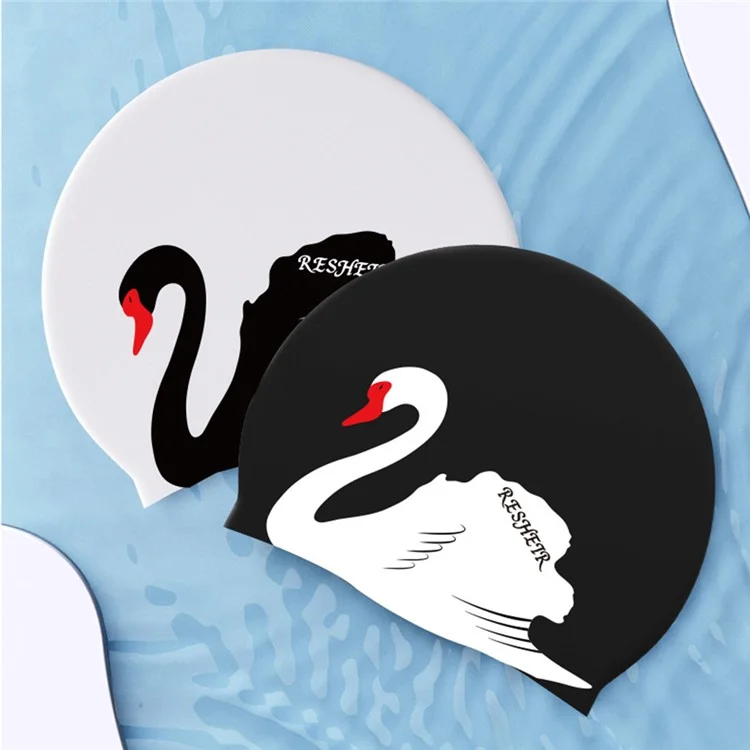 RESHEIR Cuffia da Nuoto Stampata Elegante per Donne con Alta Elasticità per Capelli Lunghi, 24x20cm - Cigno Nero / Stile C