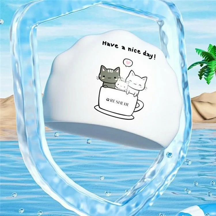 RESHEIR Bonnet de Bain en Silicone pour Enfants Motif Animal de Dessin Animé Protection Imperméable des Oreilles, 22,5 x 19,5 cm - Café et Chats