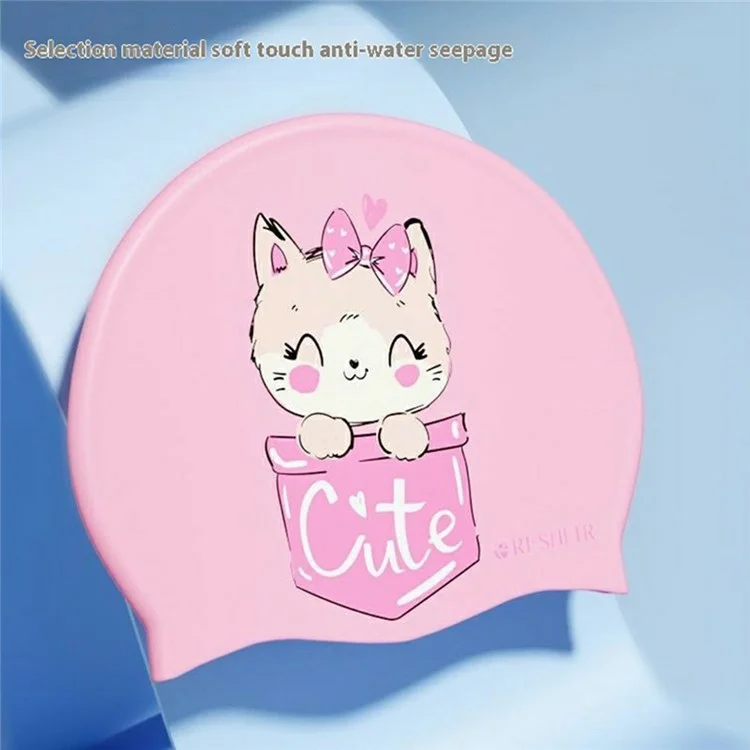 RESHEIR Bonnet de Bain en Silicone pour Enfants Motif Animal de Dessin Animé Protection Imperméable des Oreilles, 22,5 x 19,5 cm - Café et Chats