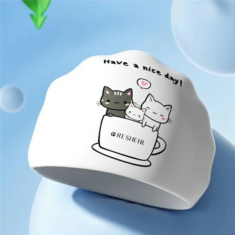 RESHEIR Bonnet de Bain en Silicone pour Enfants Motif Animal de Dessin Animé Protection Imperméable des Oreilles, 22,5 x 19,5 cm - Café et Chats