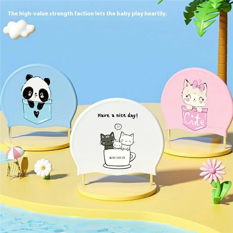 RESHEIR Bonnet de Bain en Silicone pour Enfants Motif Animal de Dessin Animé Protection Imperméable des Oreilles, 22,5 x 19,5 cm - Café et Chats