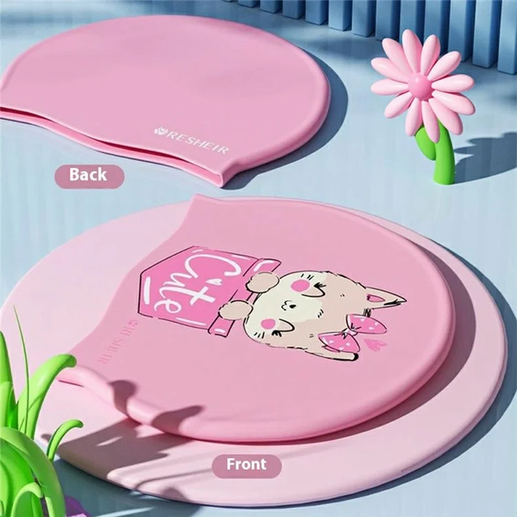 RESHEIR Bonnet de Bain en Silicone pour Enfants Motif Animal de Dessin Animé Protection Imperméable des Oreilles, 22,5 x 19,5 cm - Café et Chats