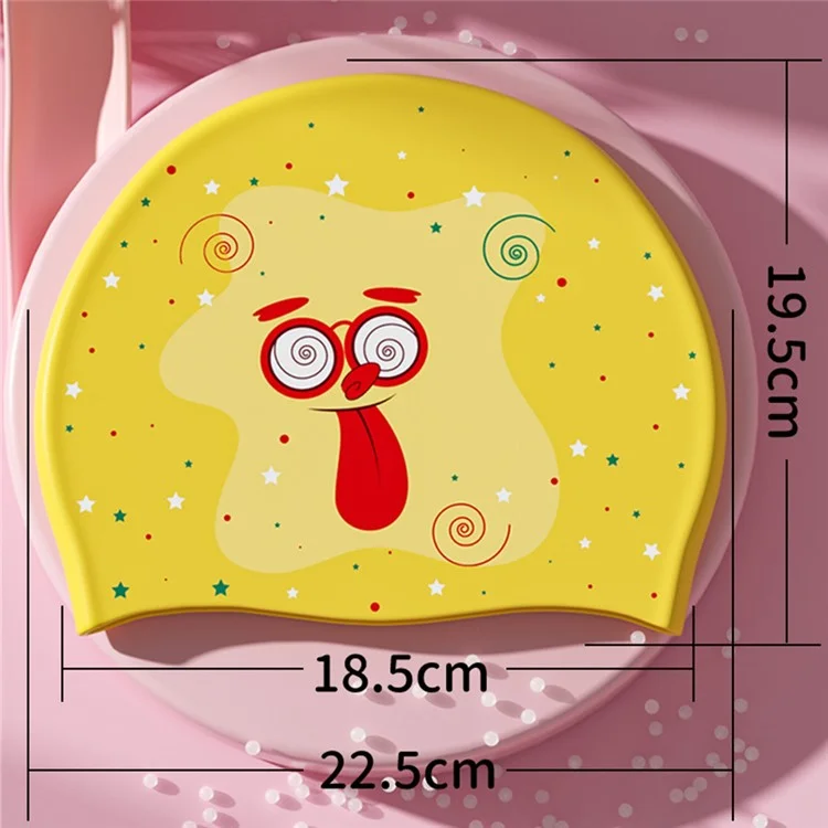 Touca de Natação de Silicone com Desenho Infantil, Proteção Impermeável para Orelhas, 22,5x19,5cm - Estrela-do-mar Amarela