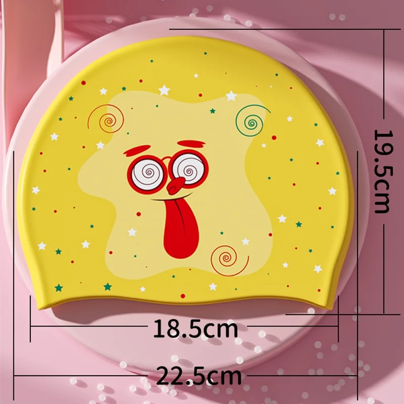 Touca de Natação Infantil de Silicone com Desenho de Desenho Animado, Proteção para Ouvidos e Impermeável - Veado, 22,5x19,5cm
